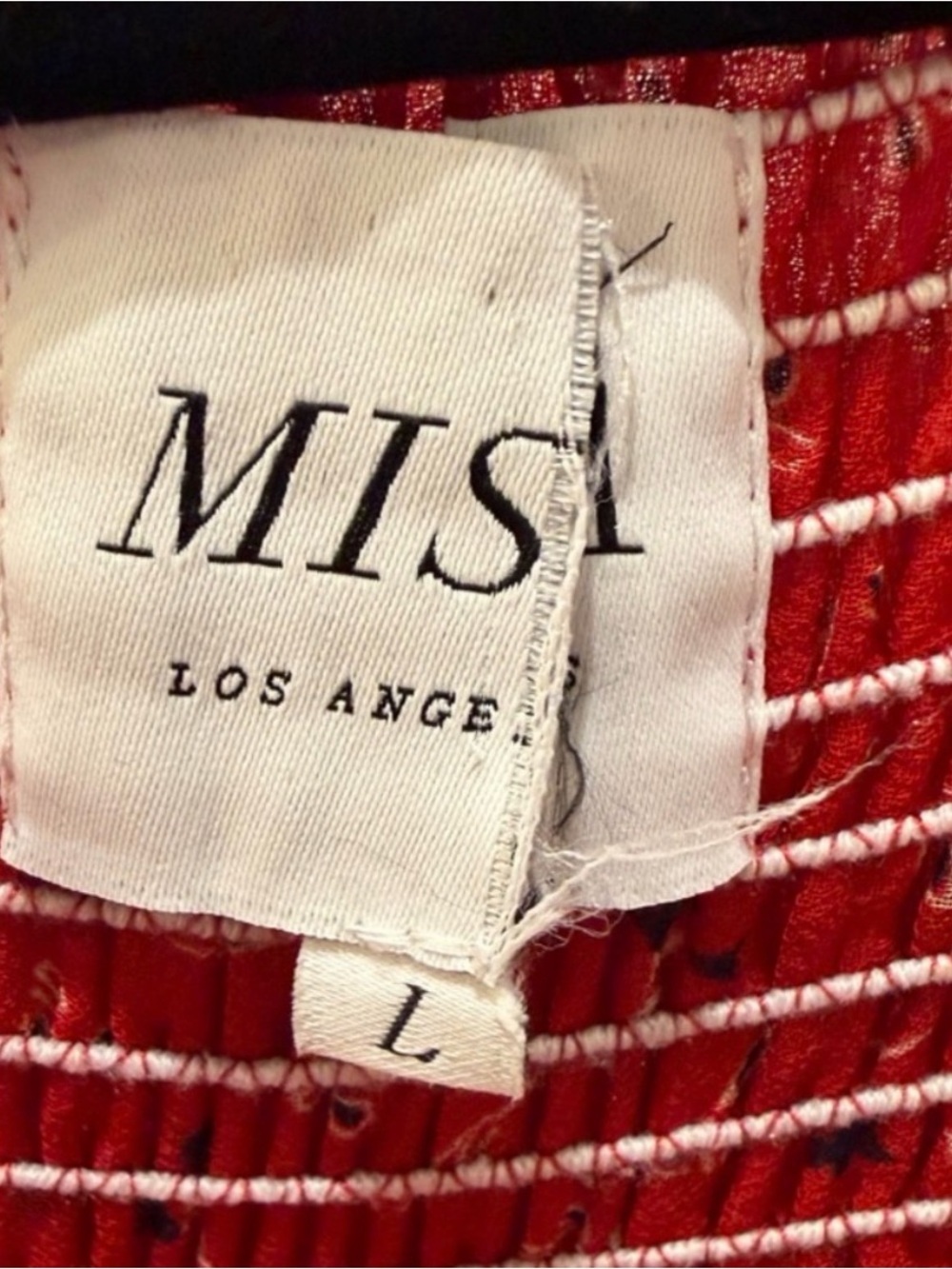 MISA Darla Red Floral Off Shoulder Smocked Ruffle Mini Dress L - Picture 11 of 11